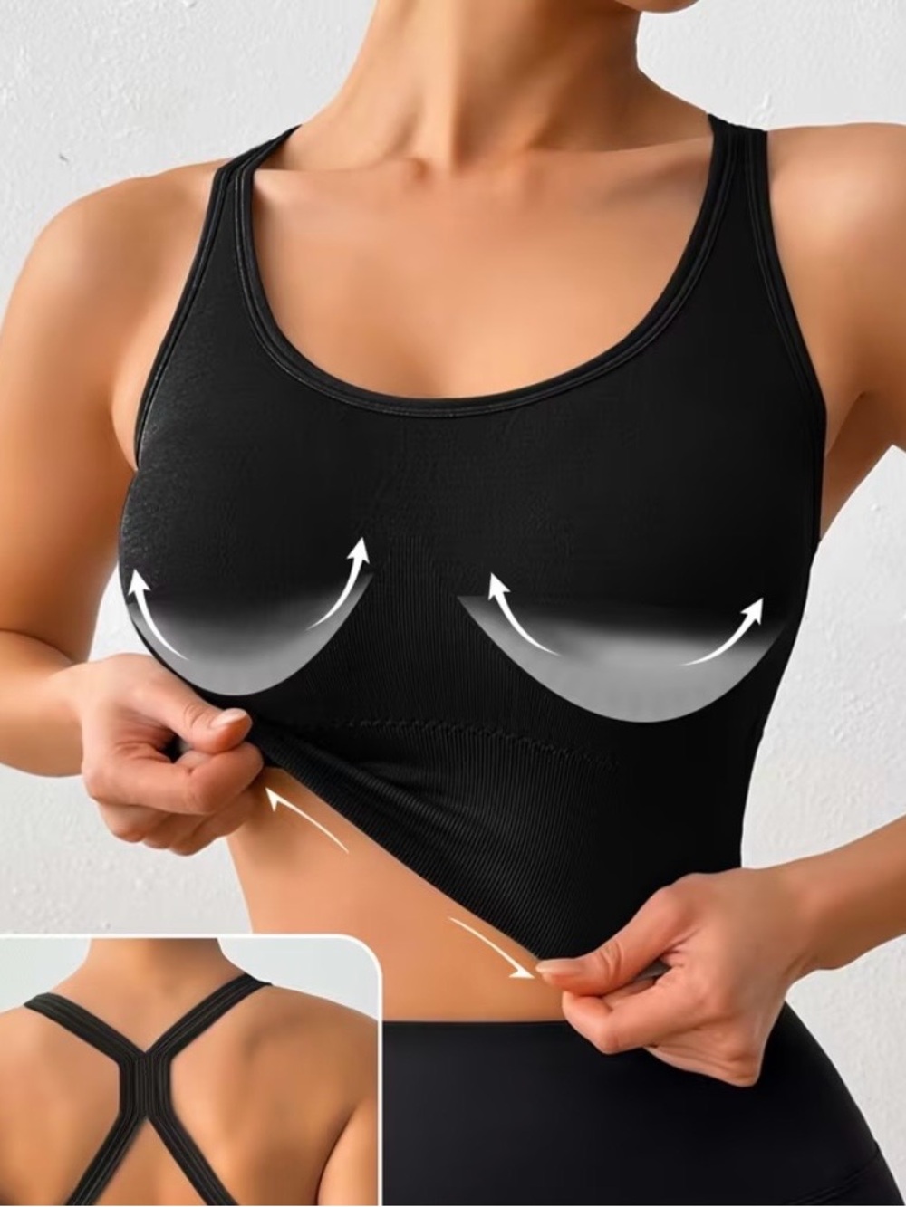 Seamless Black Lift-Up Sports Bralette with Crossover Racerback